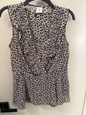 CAbi Blush and Black Leopard Print V-Neck Ruffle Two Piece Sleeveless Top